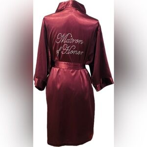 Elegant Matron of Honor Burgundy Satin Robe